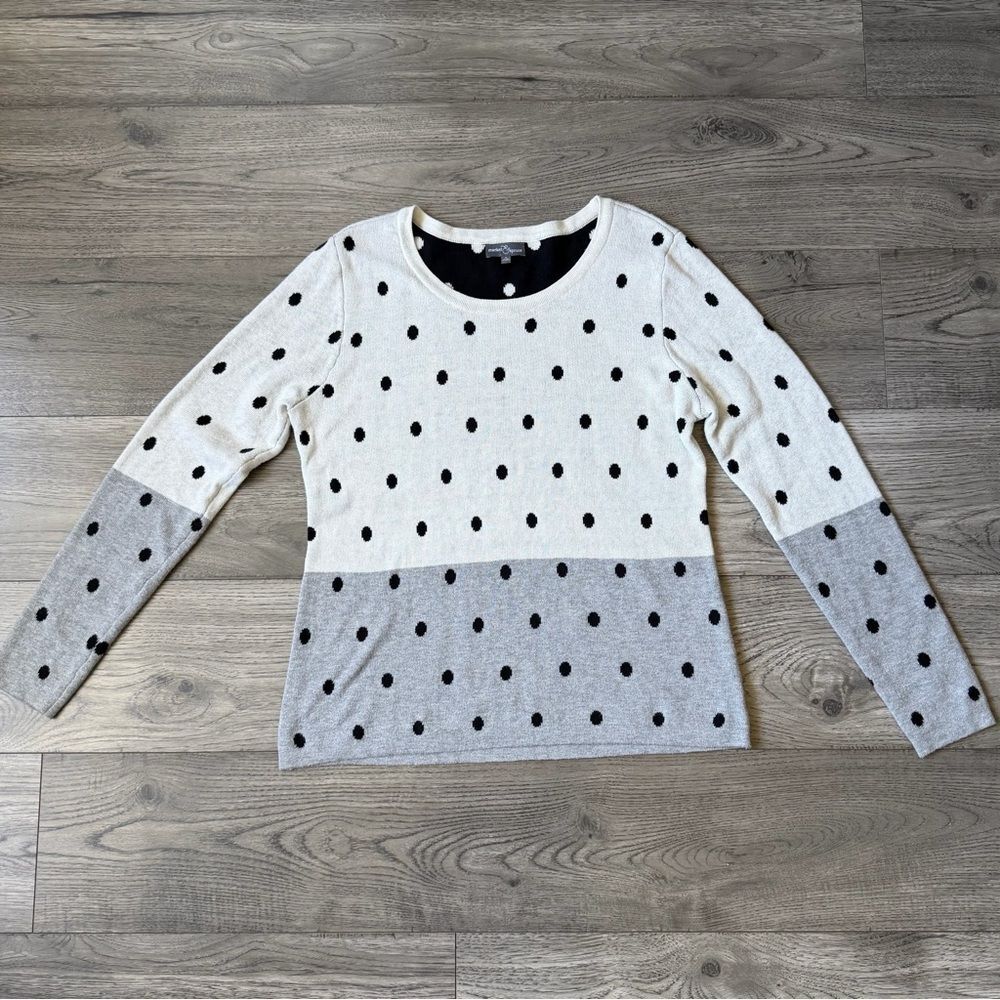 Market & Spruce Black and Ivory Polka Dot Crewneck Sweater